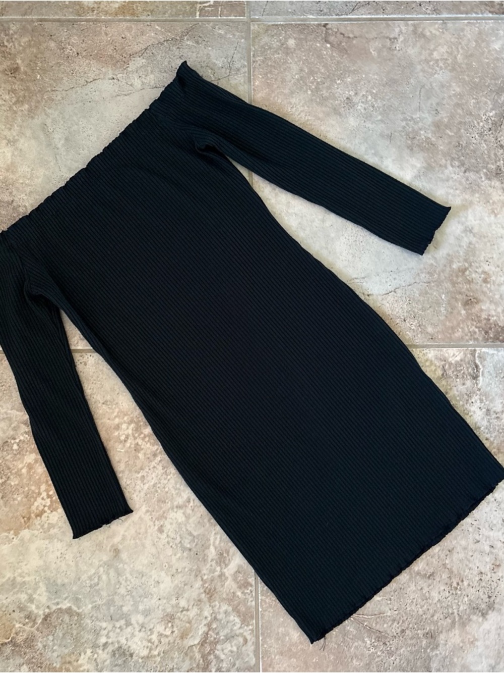 Iris Off The Shoulder Ribbed Stretchy Mini Dress Black Large Basic Bodycon Club